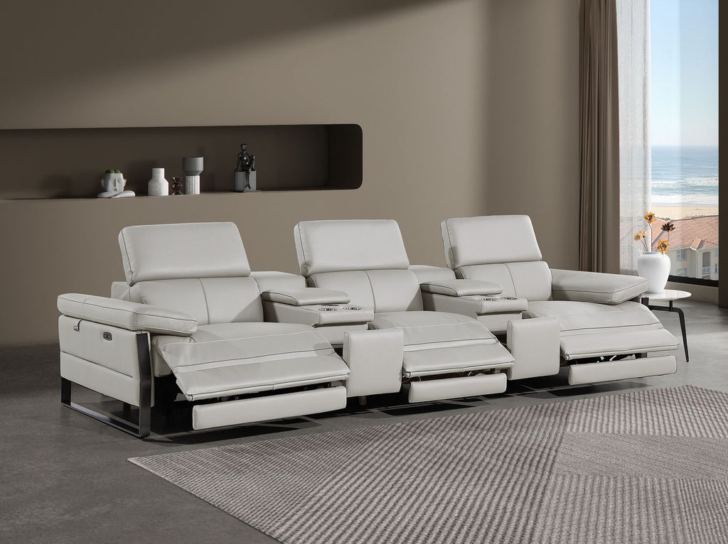 1246 Divanitalia Modular Power Triple Reclining Dual Console Sofa with Power Reclining Headrests - Top Grain Italian Leather - Light Grey - SKU 1246-LT-GREY-5.3-HT - view 2