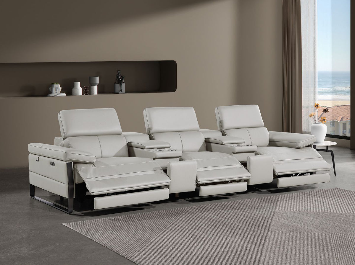 1246 Divanitalia Modular Power Triple Reclining Dual Console Sofa with Power Reclining Headrests - Top Grain Italian Leather - Light Grey - SKU 1246-LT-GREY-5.3-HT - view 2