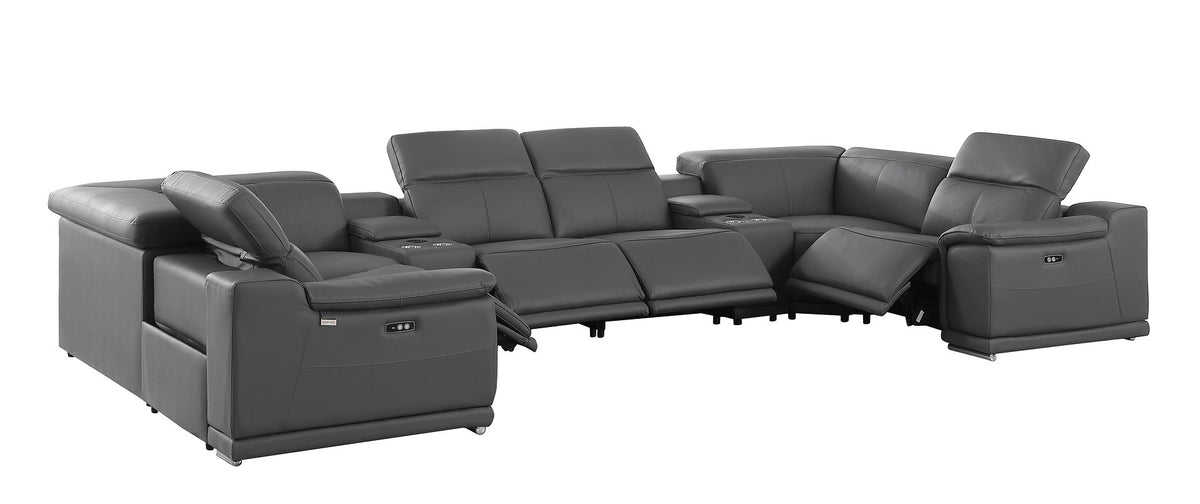 9762 Divanitalia 8-Piece U-Shaped Top Grain Italian Leather Sectional Sofa with 4 Power Recliners - Dark Grey - SKU 9762-DK-GREY-8PC-4PWR-U-SECTIONAL-GROUP - view 4