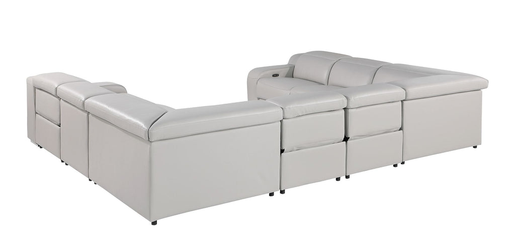 1116 Divanitalia 8-Piece U-Shaped Sectional Sofa in Top Grain Italian Leather with 4 Power Recliners & Power Headrests - Light Grey - SKU 1116-LT_GREY-8PC-4PWR-U-NC-SECT-GROUP - view 6