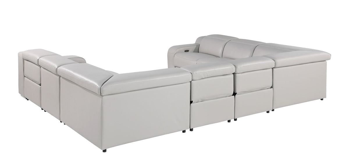 1116 Divanitalia 8-Piece U-Shaped Sectional Sofa in Top Grain Italian Leather with 4 Power Recliners & Power Headrests - Light Grey - SKU 1116-LT_GREY-8PC-4PWR-U-NC-SECT-GROUP - view 6