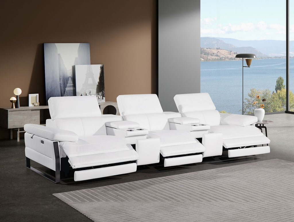 1246 Divanitalia Modular Power Triple Reclining Dual Console Sofa with Power Reclining Headrests - Top Grain Italian Leather - White - SKU 1246-WHITE-5.3-HT - view 2