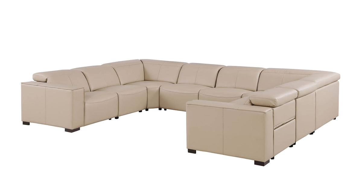 1208 8 Piece U-Shaped Leather Sectional Sofa with 4 Power Recliners & Power Headrests - Beige - SKU 1208-BEIGE-8PC-4PWR-U-NC-SECTIONAL-GROUP - view 5