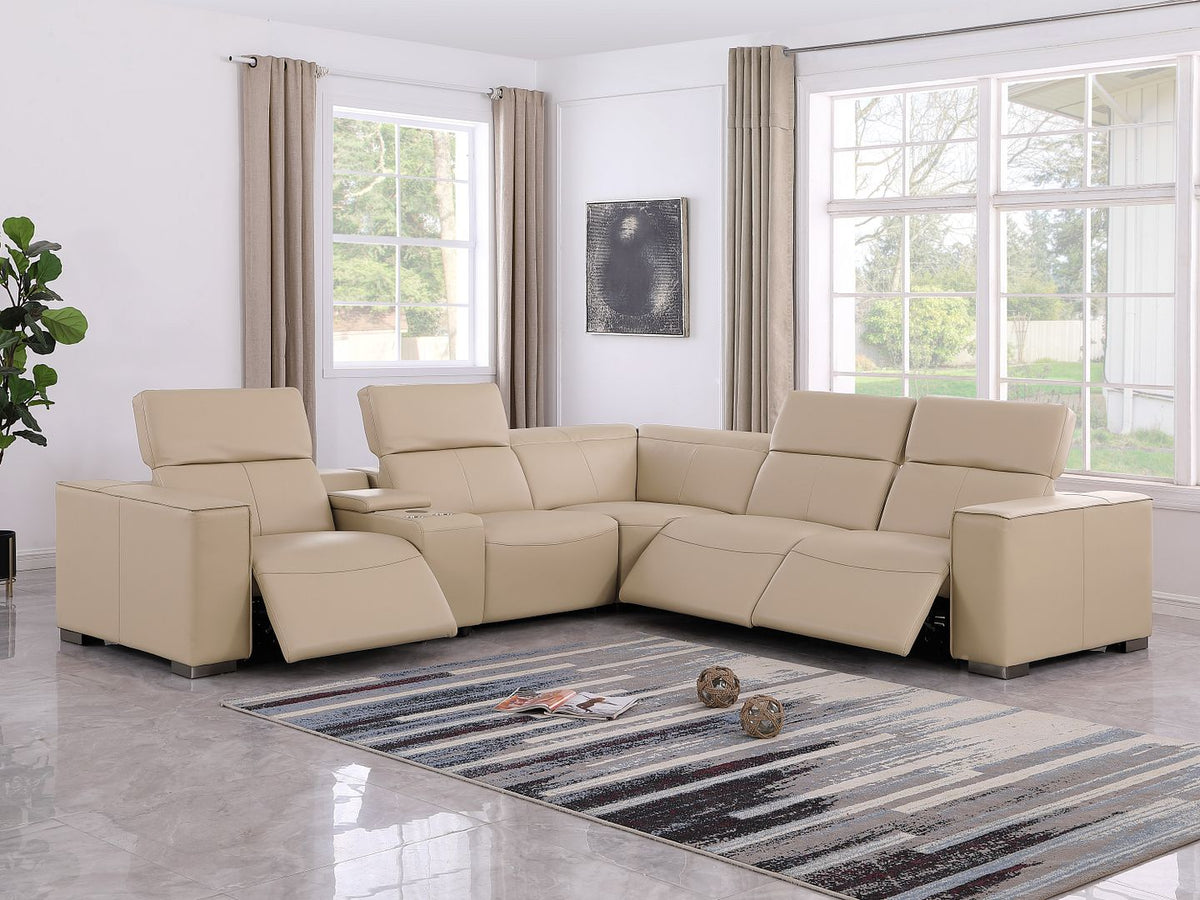 1208 6-Piece L-Shaped Leather Reclining Sectional Sofa with 3 Power Recliners - Beige - SKU 1208-BEIGE-6PC-3PWR-SECTIONAL-GROUP - view 2