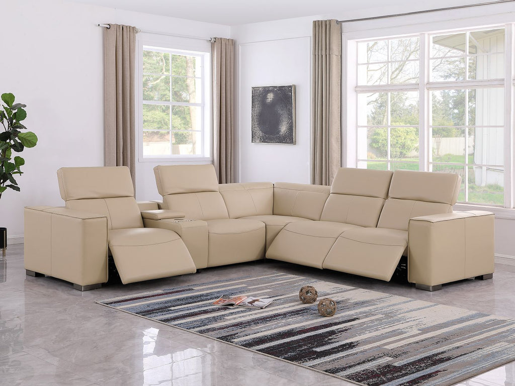 1208 6-Piece L-Shaped Leather Reclining Sectional Sofa with 3 Power Recliners