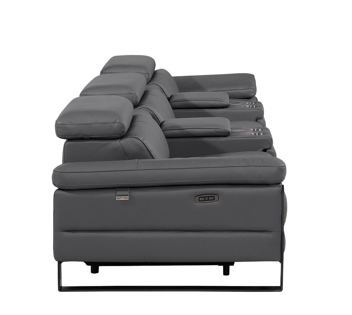 1246 Divanitalia Modular Power Triple Reclining Dual Console Sofa with Power Reclining Headrests - Top Grain Italian Leather - Dark Grey - SKU 1246-DK-GREY-5.3-HT - view 8