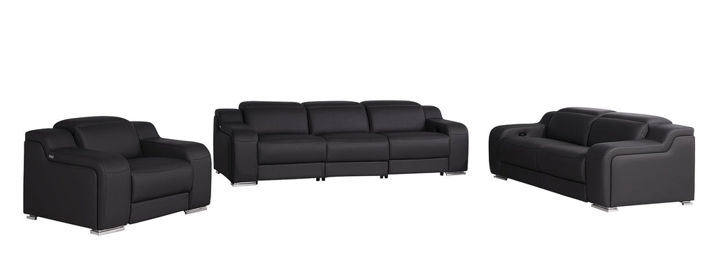 1116 Divanitalia 6-Piece Modular Power Reclining Sofa, Loveseat & Chair Set in Top Grain Italian Leather with 6 Power Recliners & Power Headrests - Black - SKU 1116-BLACK-6.6-HT-3PC - view 3
