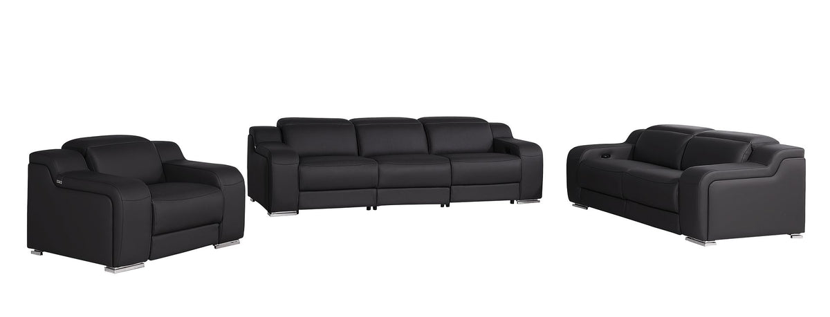1116 Divanitalia 6-Piece Modular Power Reclining Sofa, Loveseat & Chair Set in Top Grain Italian Leather with 6 Power Recliners & Power Headrests - Black - SKU 1116-BLACK-6.6-HT-3PC - view 3