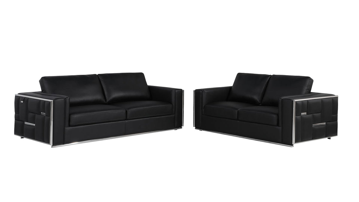 1130 Divanitalia 2-Piece Sofa Set in Top-grain Italian Leather - Black - SKU 1130-BLACK-2PC - view 2