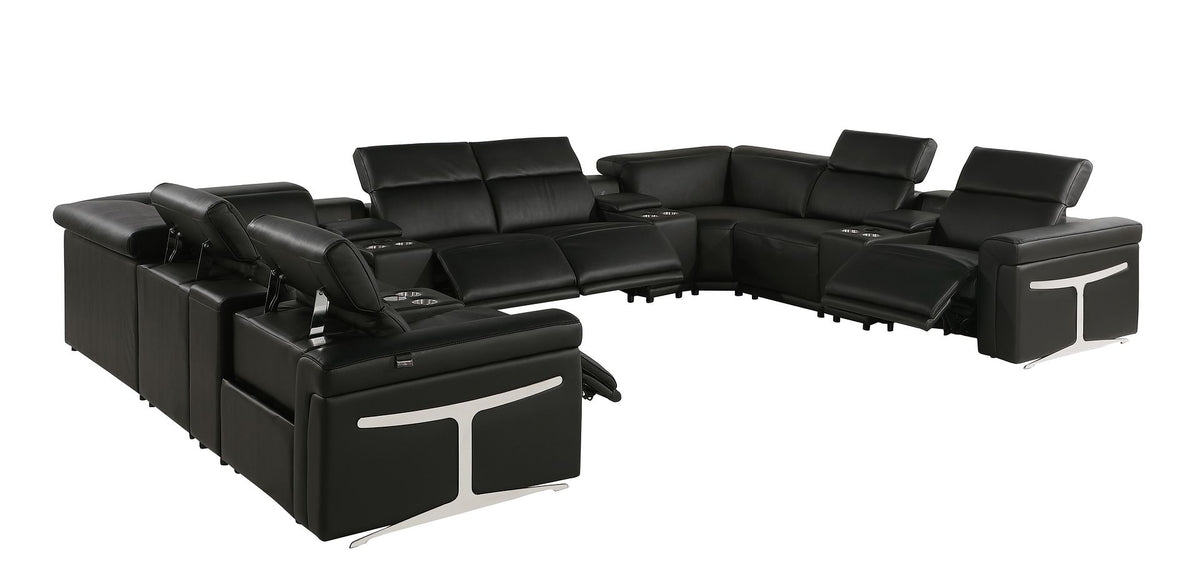 1126 Divanitalia 12-Piece U-Shaped Sectional Sofa in Top Grain Italian Leather with 4 Power Recliners & Power Headrests - Black - SKU 1126-BLACK-12PC-4PWR-U-SECTIONAL-GROUP - view 5