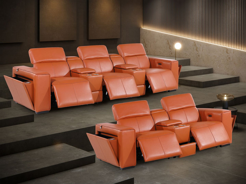 1224 Divanitalia 8-Piece Modular Power Reclining Sofa & Loveseat Set in Top Grain Italian Leather with 5 Power Recliners & Power Headrests - Camel - SKU 1224-CAMEL-8.5-HT-2PC - view 3