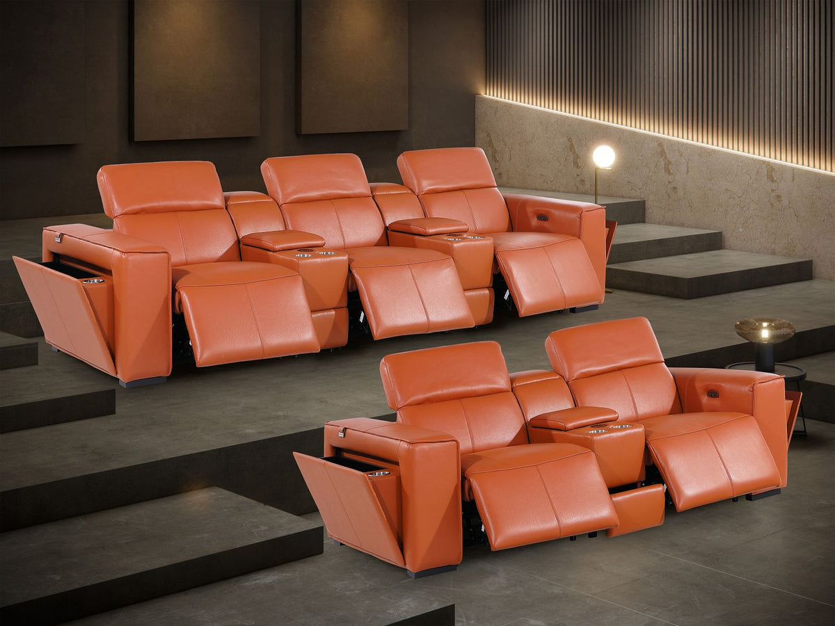 1224 Divanitalia 8-Piece Modular Power Reclining Sofa & Loveseat Set in Top Grain Italian Leather with 5 Power Recliners & Power Headrests - Camel - SKU 1224-CAMEL-8.5-HT-2PC - view 3