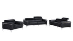 1140 Divanitalia 3-Piece Sofa Set with Adjustable Headrest in Top-grain Italian Leather - Black - SKU 1140-BLACK-3PC - view 2
