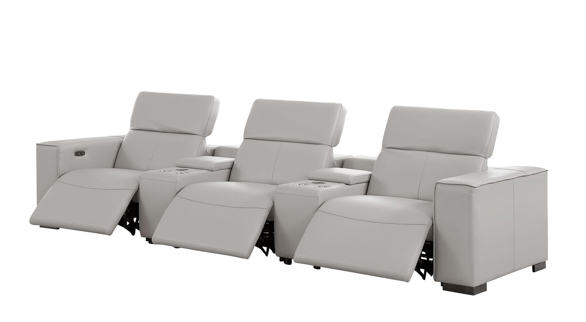 1208 Modular Leather Sofa & Loveseat with 6 Recliners and Power Headrests - Light Grey - SKU 1208-LT-GREY-8.5-HT - view 7