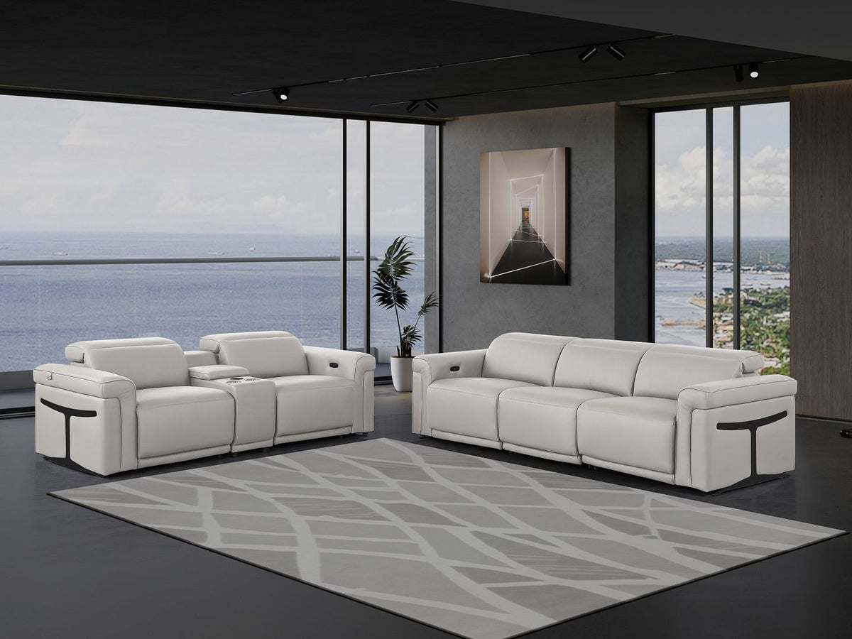 1126 Divanitalia 6-Piece Modular Power Reclining Sofa and Console Loveseat Set in Top Grain Italian Leather with 5 Power Recliners & Power Headrests - Light Grey - SKU 1126-LT_GREY-6.5-HT