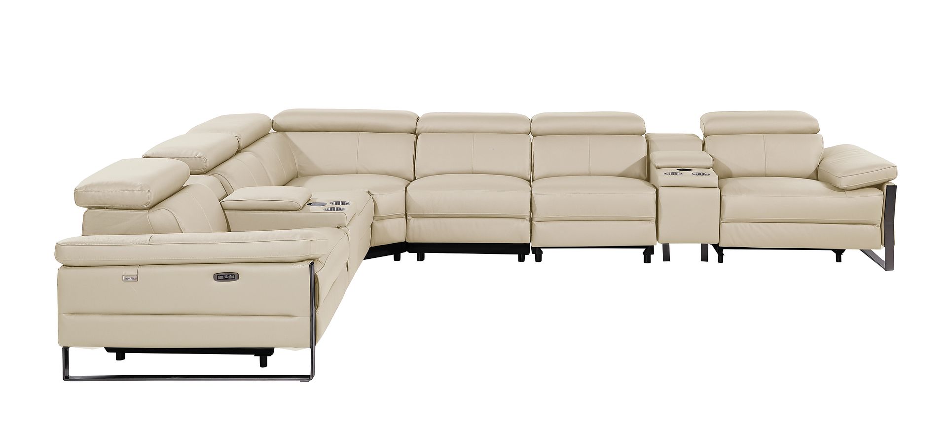 1246 Divanitalia 8-Piece L-Shaped Modular Power Reclining Sectional Sofa with 4 Power Recliners and Power Headrests - Top Grain Italian Leather
