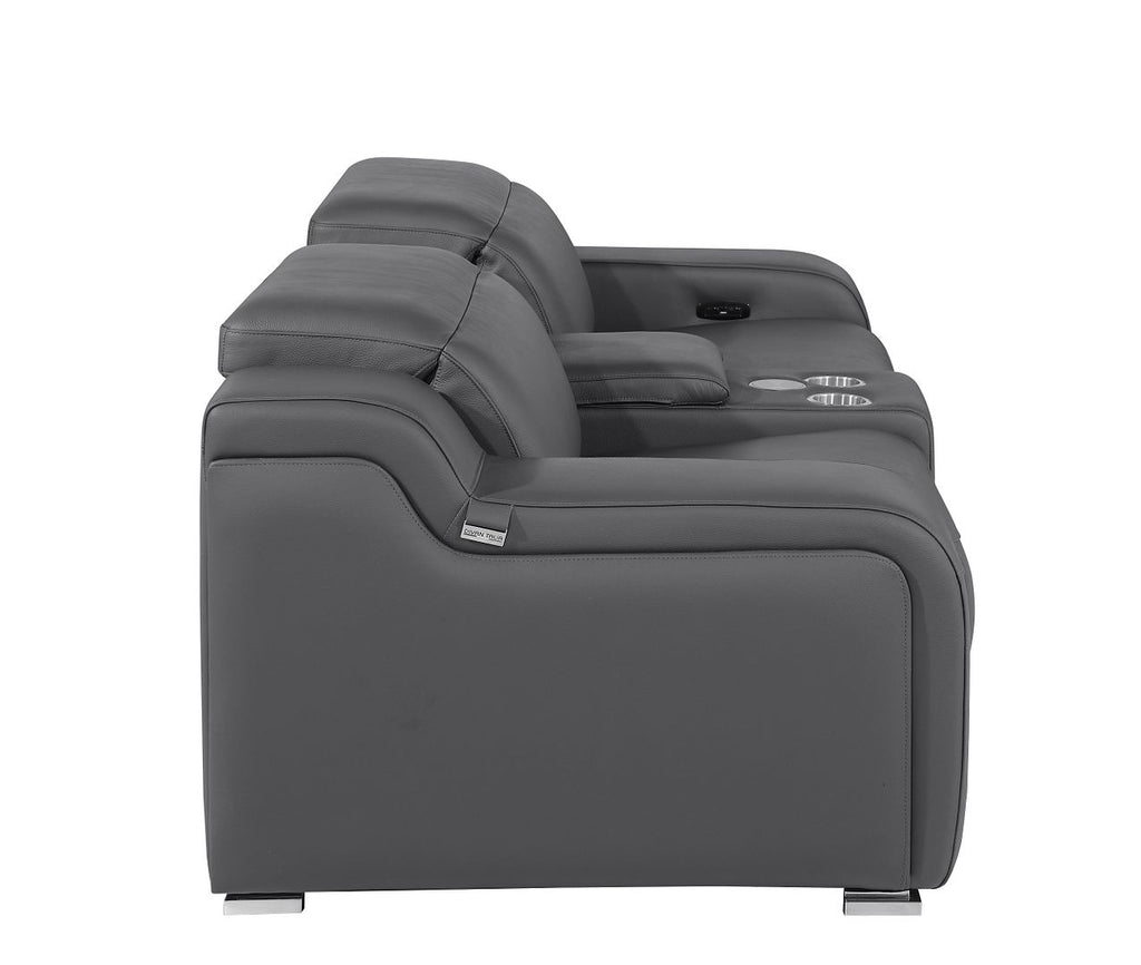 1116 Divanitalia 3-Piece Modular Power Reclining Console Loveseat in Top Grain Italian Leather with 2 Power Recliners & Power Headrests