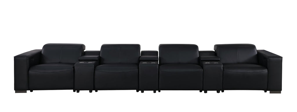 1208 7 Piece Leather Sofa with 4 Power Recliners and Power Headrests - Black - SKU 1208-BLACK-S-7.4-HT - view 3