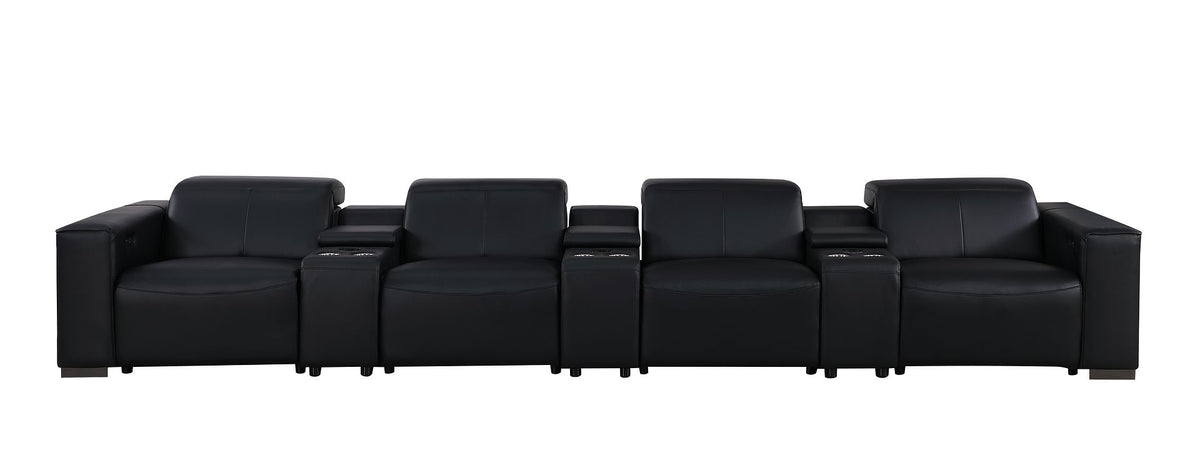 1208 7 Piece Leather Sofa with 4 Power Recliners and Power Headrests - Black - SKU 1208-BLACK-S-7.4-HT - view 3