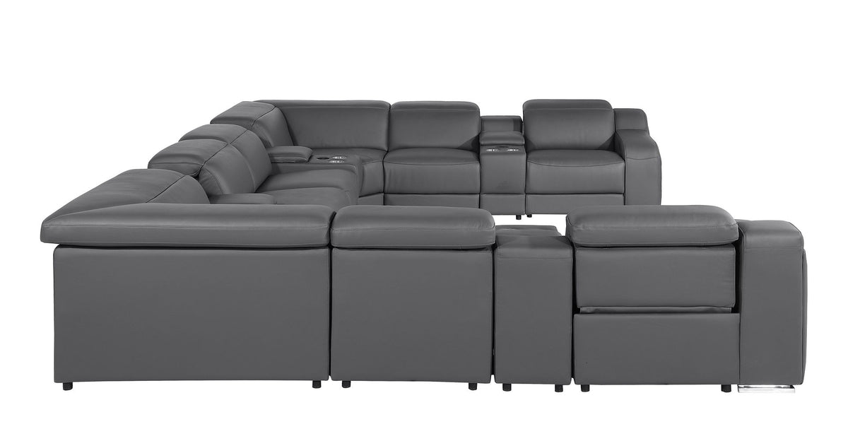1116 Divanitalia 12-Piece U-Shaped Sectional Sofa in Top Grain Italian Leather with 4 Power Recliners & Power Headrests - Dark Grey - SKU 1116-DK_GREY-12PC-4PWR-U-SECTIONAL-GROUP - view 6