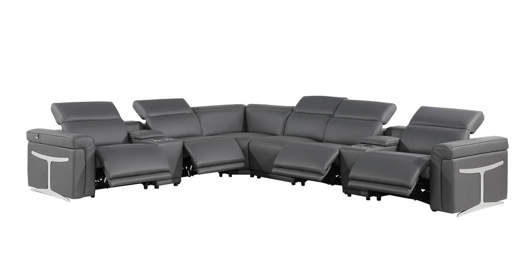 1126 Divanitalia 8-Piece L-Shaped Sectional Sofa in Top Grain Italian Leather with 4 Power Recliners & Power Headrests