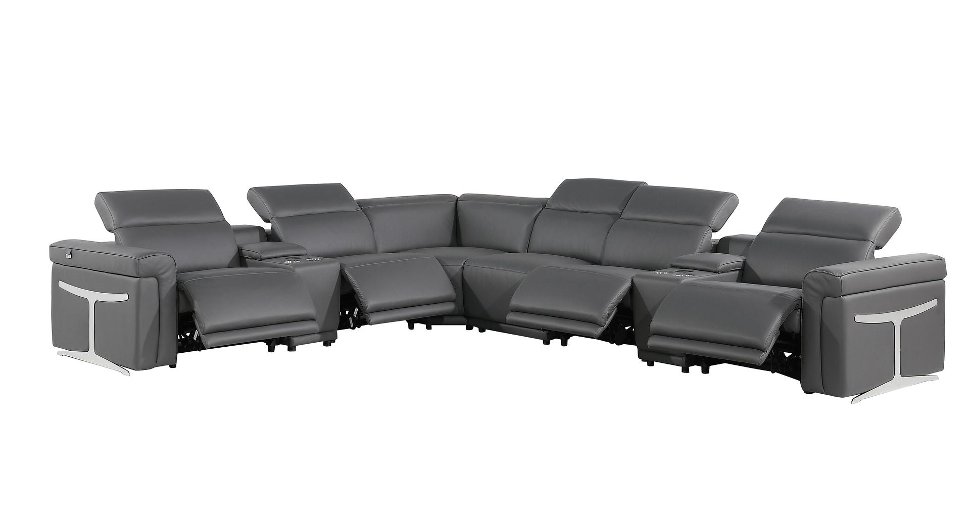 1126 Divanitalia 8-Piece L-Shaped Sectional Sofa in Top Grain Italian Leather with 4 Power Recliners & Power Headrests