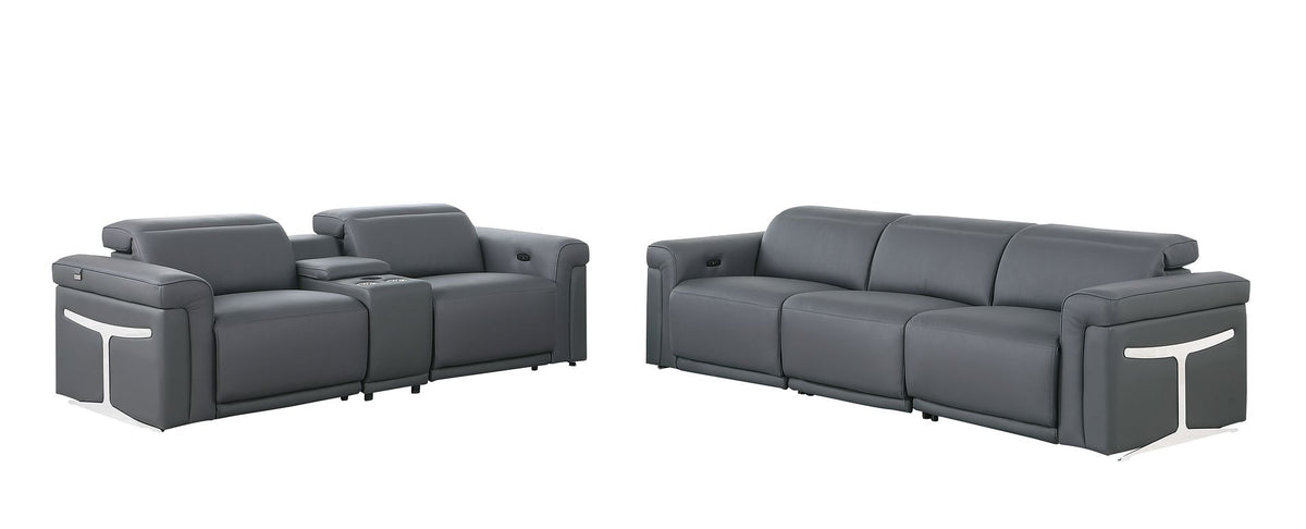 1126 Divanitalia 6-Piece Modular Power Reclining Sofa and Console Loveseat Set in Top Grain Italian Leather with 5 Power Recliners & Power Headrests - Dark Grey - SKU 1126-DK_GREY-6.5-HT - view 3