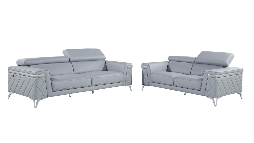 1140 Divanitalia 2-Piece Sofa Set with Adjustable Headrest in Top-grain Italian Leather - Light Blue - SKU 1140-LT-BLUE-2PC - view 2