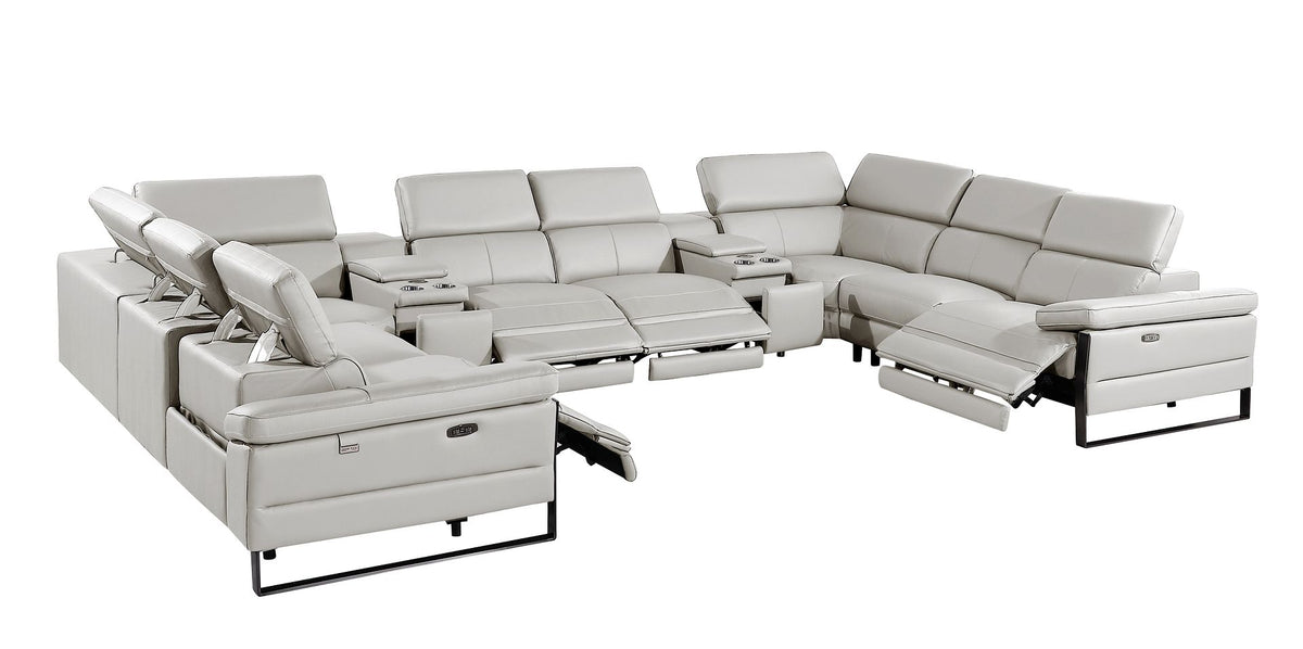 1246 Divanitalia 10-Piece U-Shaped Modular Power Reclining Sectional Sofa with 4 Power Recliners and Power Headrests - Top Grain Italian Leather - Light Grey - SKU 1246-LT-GREY-10PC-4PWR-U-SECTIONAL - view 5