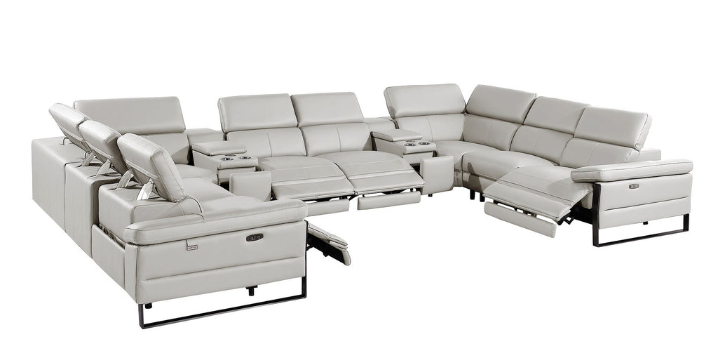 1246 Divanitalia 10-Piece U-Shaped Modular Power Reclining Sectional Sofa with 4 Power Recliners and Power Headrests - Top Grain Italian Leather