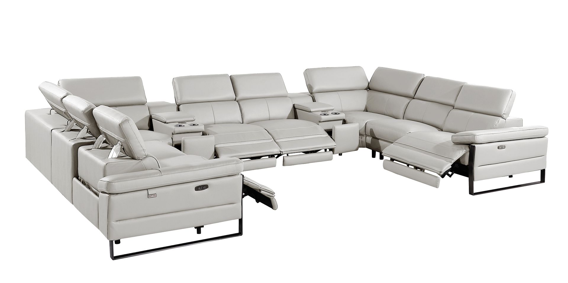 1246 Divanitalia 10-Piece U-Shaped Modular Power Reclining Sectional Sofa with 4 Power Recliners and Power Headrests - Top Grain Italian Leather