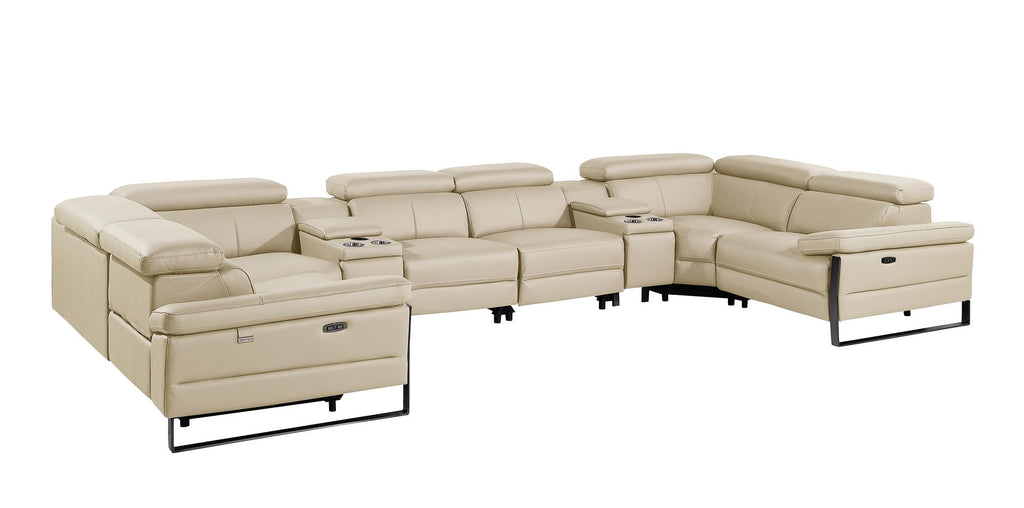 1246 Divanitalia 8-Piece U-Shaped Modular Power Reclining Sectional Sofa with 2 Power Recliners and Power Headrests - Top Grain Italian Leather