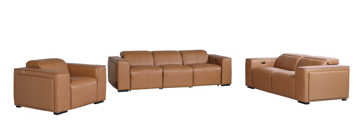 1224 Divanitalia 6-Piece Modular Power Reclining Sofa, Loveseat & Chair Set in Top Grain Italian Leather with 5 Power Recliners & Power Headrests - Cognac - SKU 1224-COGNAC-6.5-HT-3PC - view 3