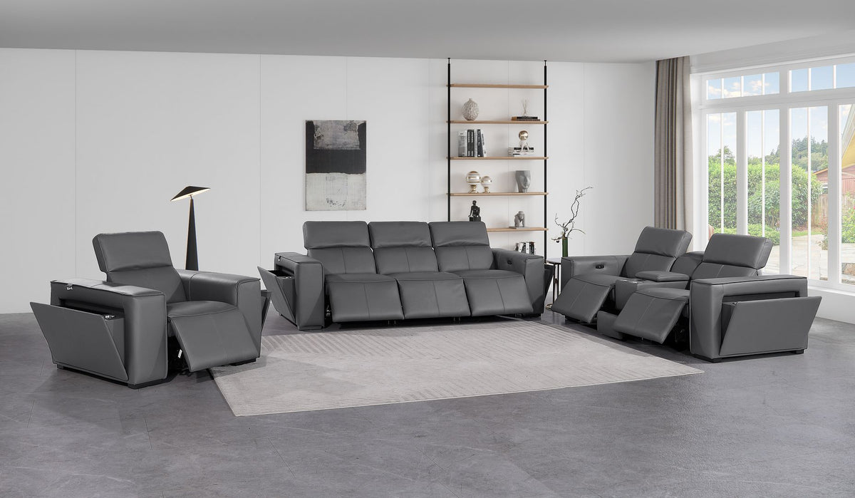 1224 Divanitalia 7-Piece Modular Power Reclining Sofa, Loveseat & Chair Set in Top Grain Italian Leather with 6 Power Recliners & Power Headrests - Dark Grey - SKU 1224-DK-GREY-7.6-HT-3PC - view 2