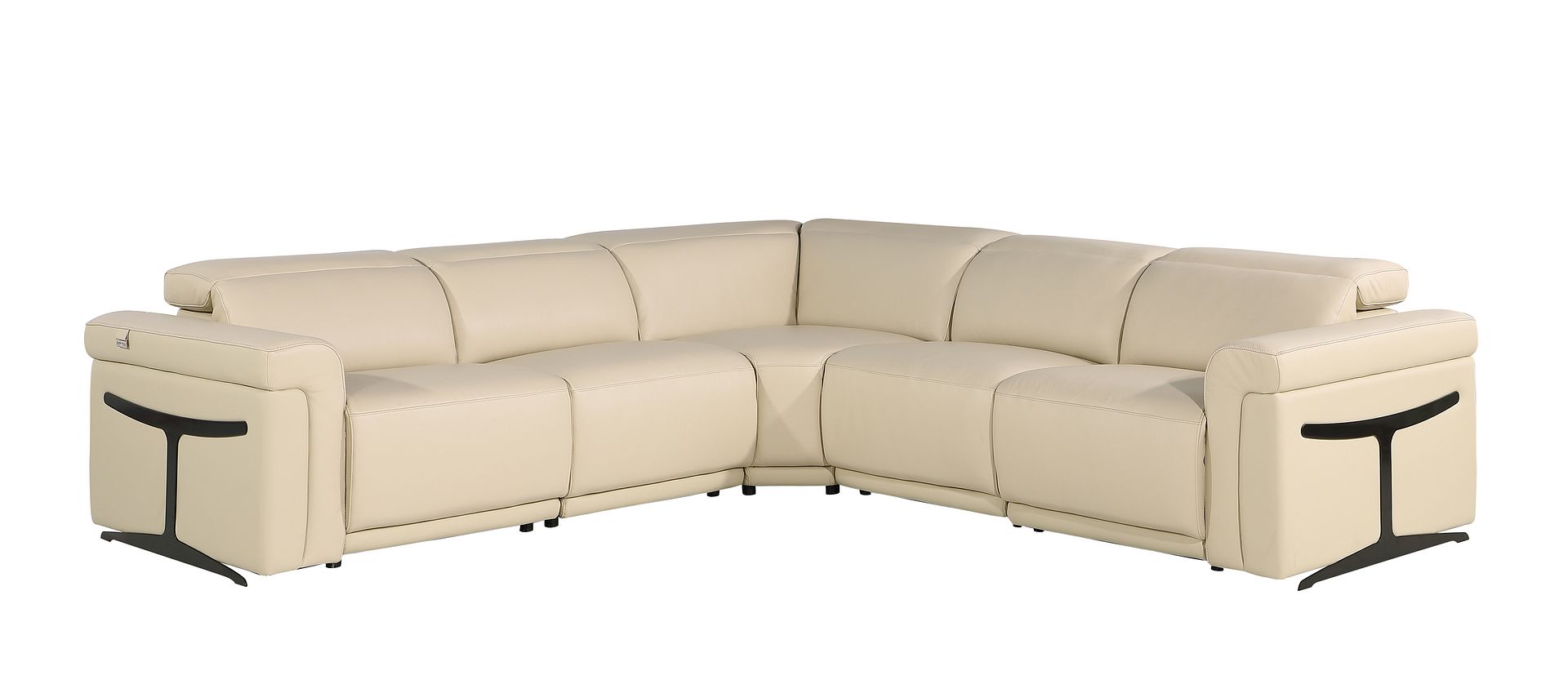 1126 Divanitalia 5-Piece L-Shaped Sectional Sofa in Top Grain Italian Leather with 3 Power Recliners & Power Headrests