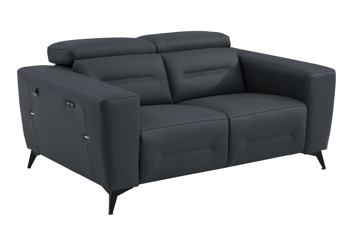 989 Divanitalia Power Reclining 3-Piece Sofa Set with Power Headrest in Top-grain Italian Leather - Dark Grey - SKU 989-DK-GRAY-3PC - view 6