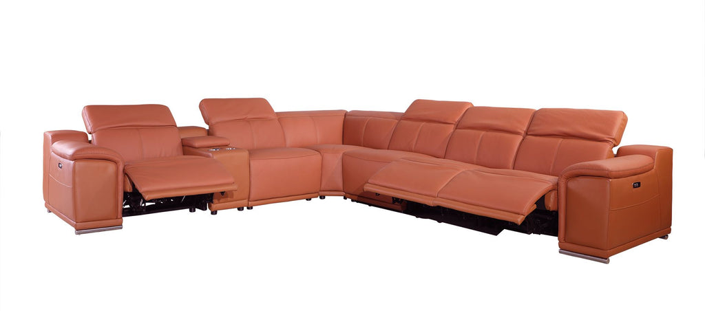 9762 Divanitalia 7-Piece L-Shaped Top Grain Italian Leather Sectional Sofa with 3 Power Recliners