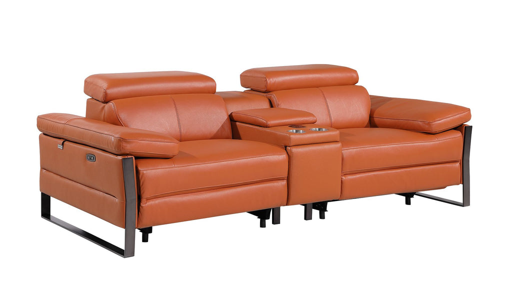 1246 Divanitalia Modular Power Dual Reclining Sofa, Console Loveseat, and Chair Set with Power Headrests - Top Grain Italian Leather - Camel - SKU 1246-CAMEL-7.5-HT-3PC - view 7