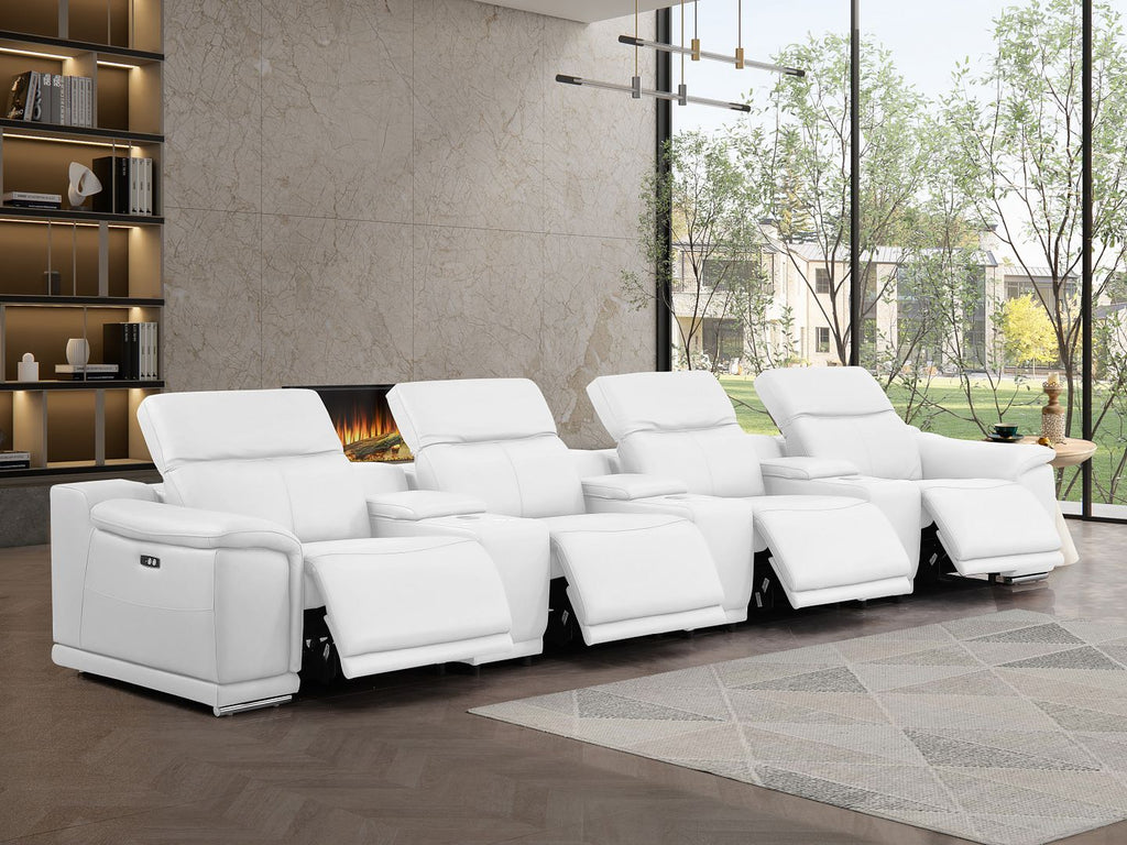 2679 Genuine Leather Sofa with 4 Power Recliners, Power Headrests & 3 Storage Consoles