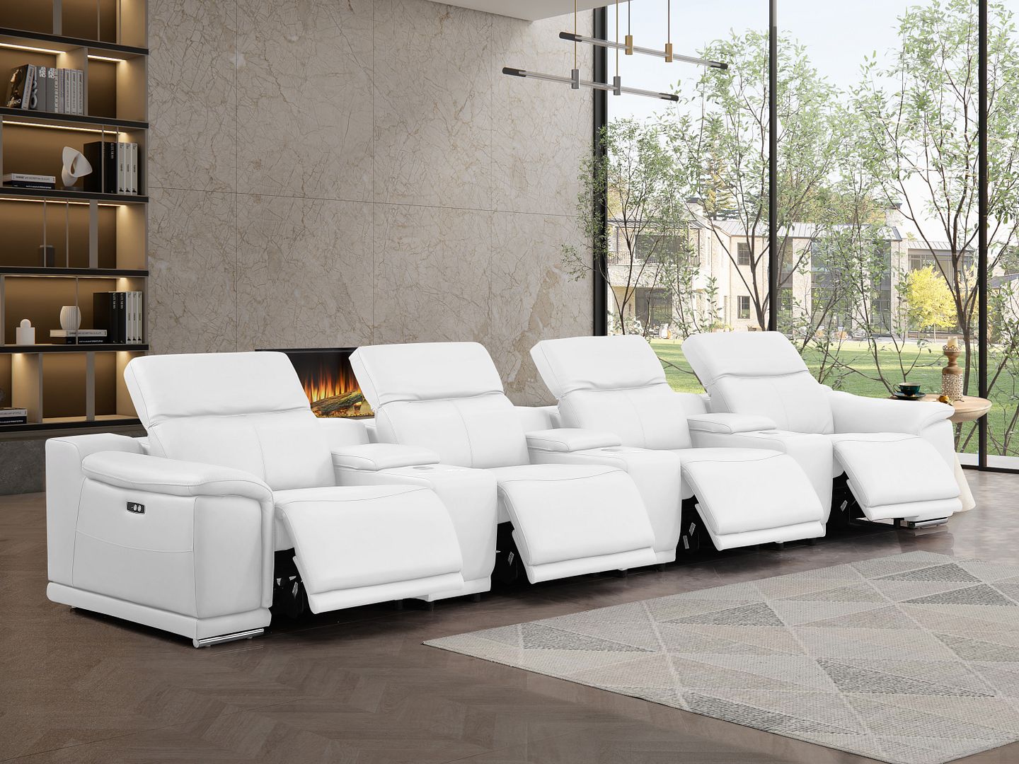 2679 Genuine Leather Sofa with 4 Power Recliners, Power Headrests & 3 Storage Consoles