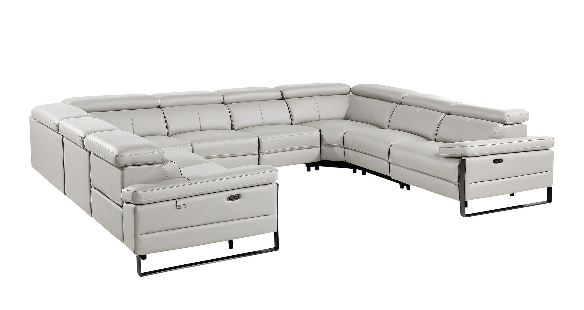 1246 Divanitalia 8-Piece U-Shaped Modular Power Reclining Sectional Sofa with 4 Power Recliners and Power Headrests - Top Grain Italian Leather