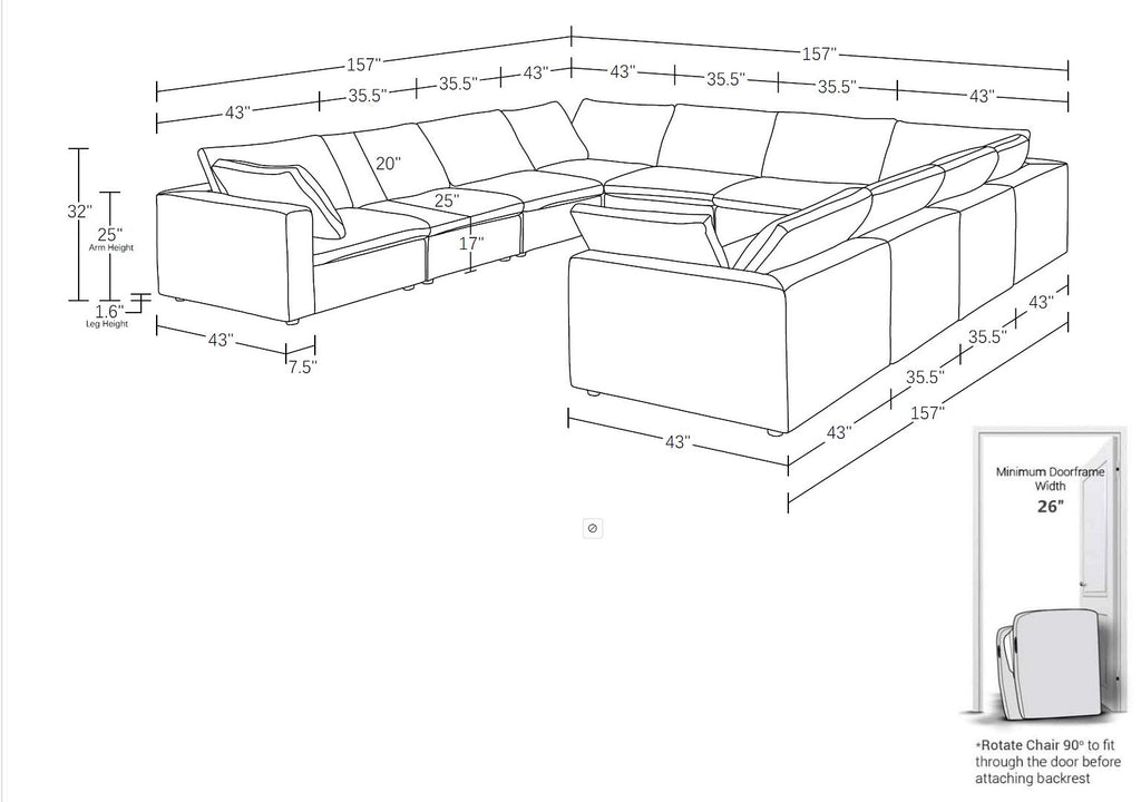 1100 Divanitalia 11-Piece U-Shaped Sectional Sofa in Top-grain Italian Leather