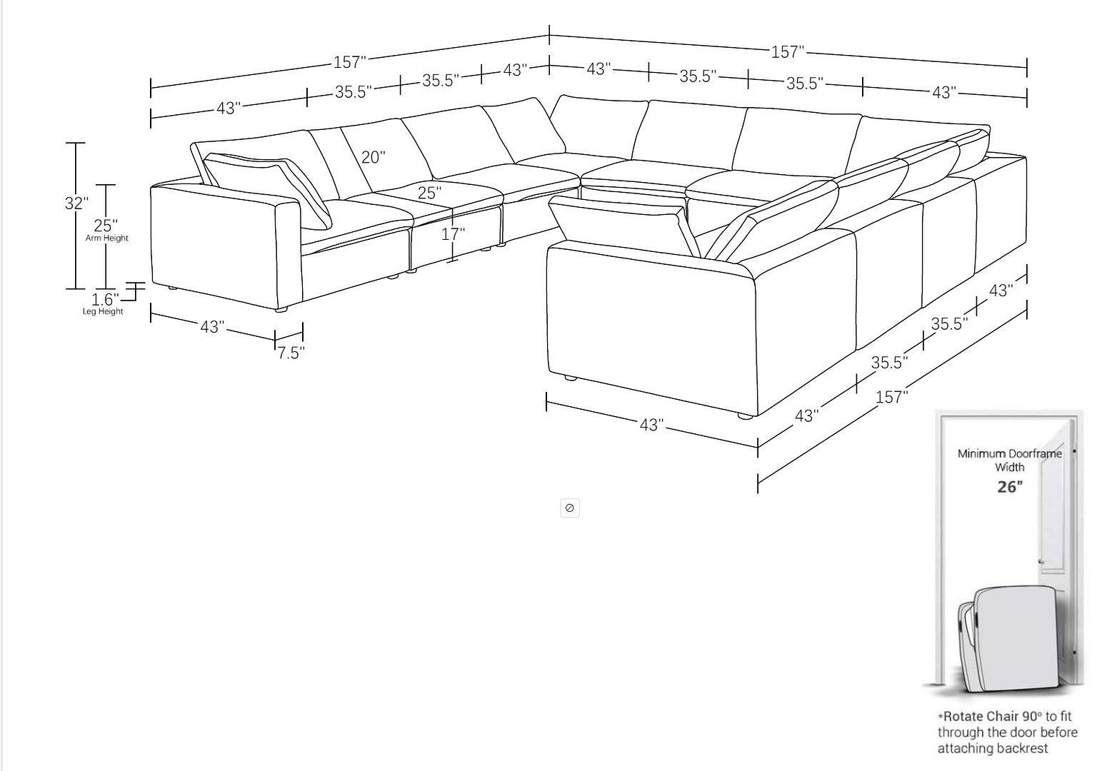 1100 Divanitalia 11-Piece U-Shaped Sectional Sofa in Top-grain Italian Leather
