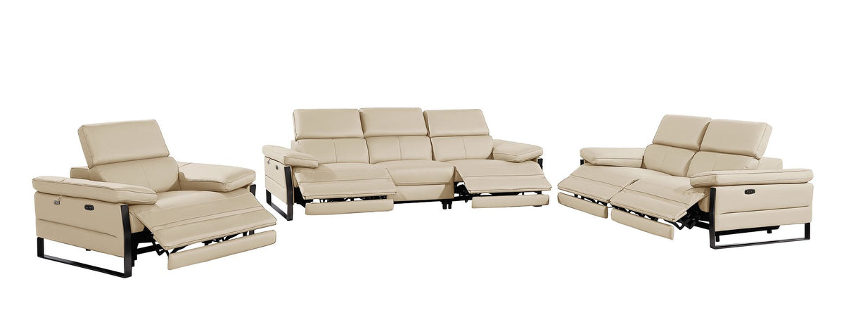 1246 Divanitalia Modular Power Dual Reclining Sofa, Loveseat, and Chair Set with Power Headrests - Top Grain Italian Leather - Beige - SKU 1246-BEIGE-6.5-HT-3PC - view 4