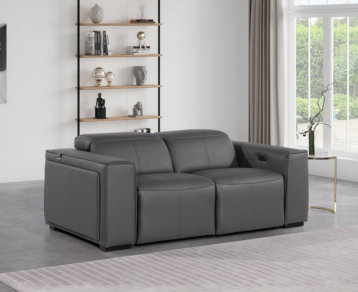 1224 Divanitalia 2-Piece Modular Power Reclining Loveseat in Top Grain Italian Leather with 2 Power Recliners & Power Headrests - Dark Grey - SKU 1224-DK-GREY-2.2-HT