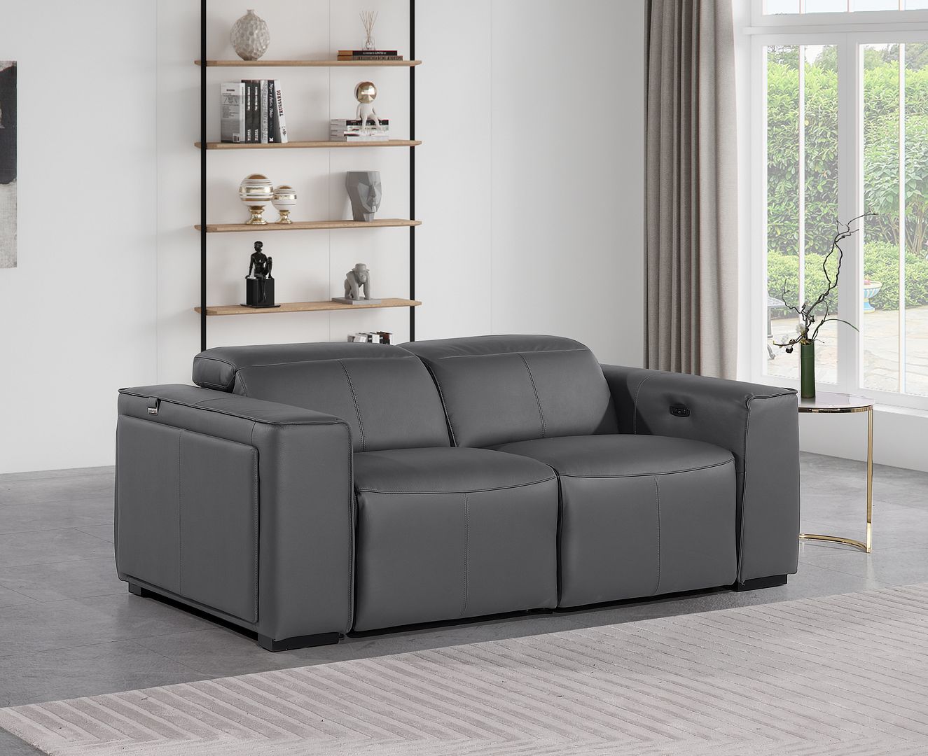 1224 Divanitalia 2-Piece Modular Power Reclining Loveseat in Top Grain Italian Leather with 2 Power Recliners & Power Headrests - Dark Grey