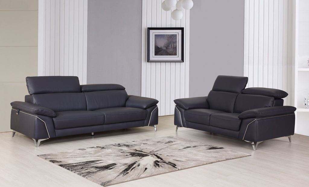 727 Divanitalia 2-Piece Sofa Set with Adjustable Headrest in Top-grain Italian Leather - Navy - SKU 727- NAVY 2PC (S/L) - GROUP - view 2