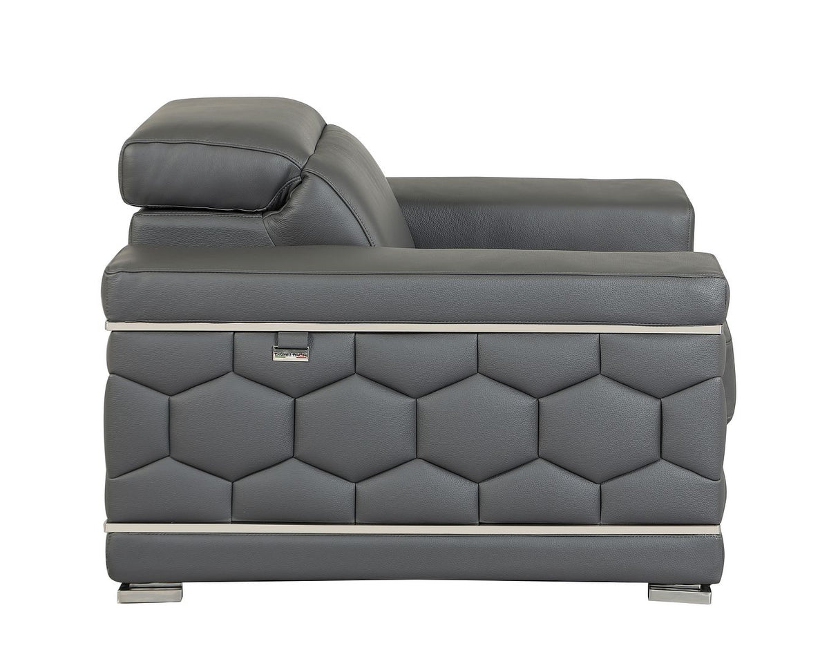 692 Divanitalia 3-Piece Sofa Set with Adjustable Headrest in Top-grain Italian Leather - Dark Grey - SKU 692- DARK GRAY 3PC (S/L/CH) - GROUP - view 13