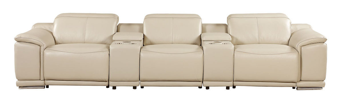 9762 Divanitalia 5-Piece Modular Power Reclining Sofa and Loveseat Set with 3 Power Recliners in Top Grain Italian Leather - Beige - SKU 9762-BEIGE-5.3-HT - view 5
