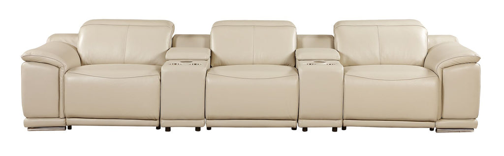9762 Divanitalia 5-Piece Modular Power Reclining Sofa and Loveseat Set with 3 Power Recliners in Top Grain Italian Leather